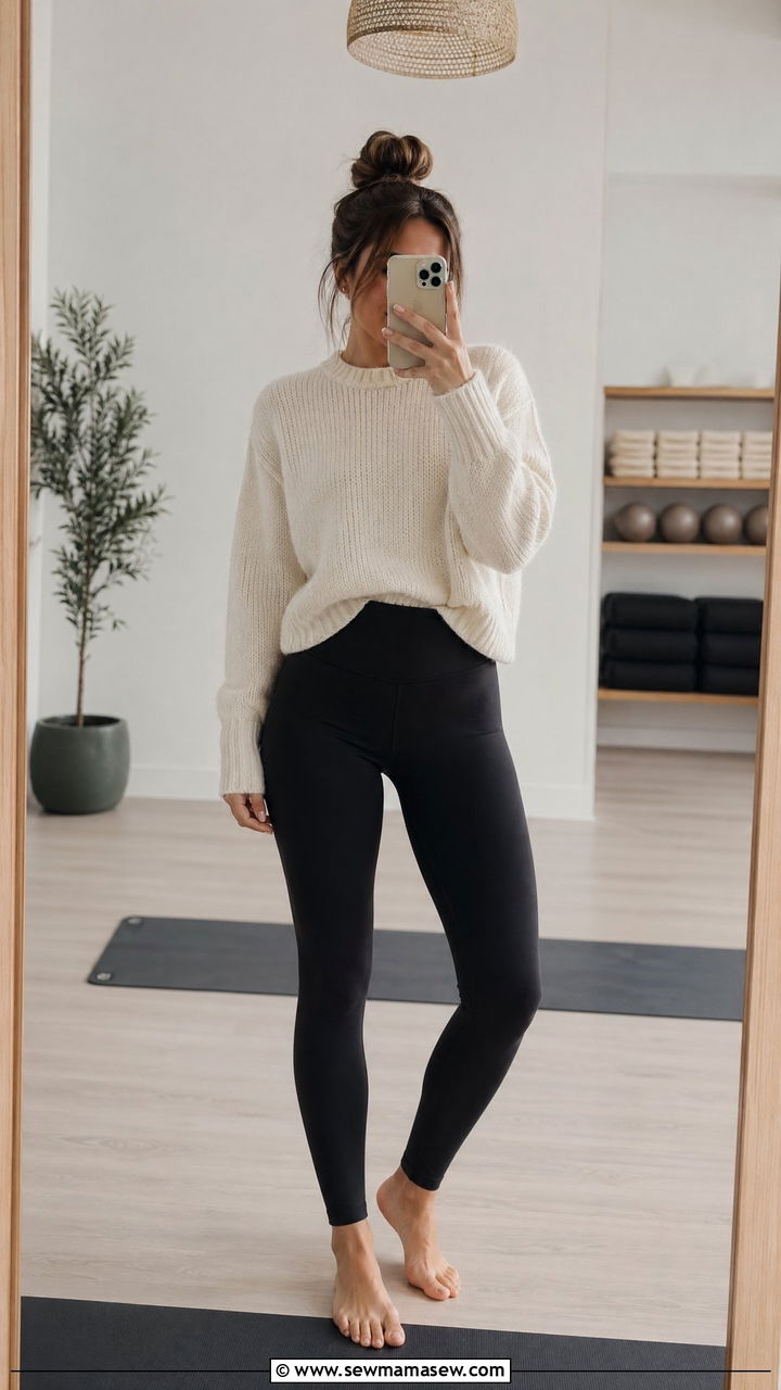 Knit Sweater and Yoga Leggings - 35 Yoga instructor outfit ideas