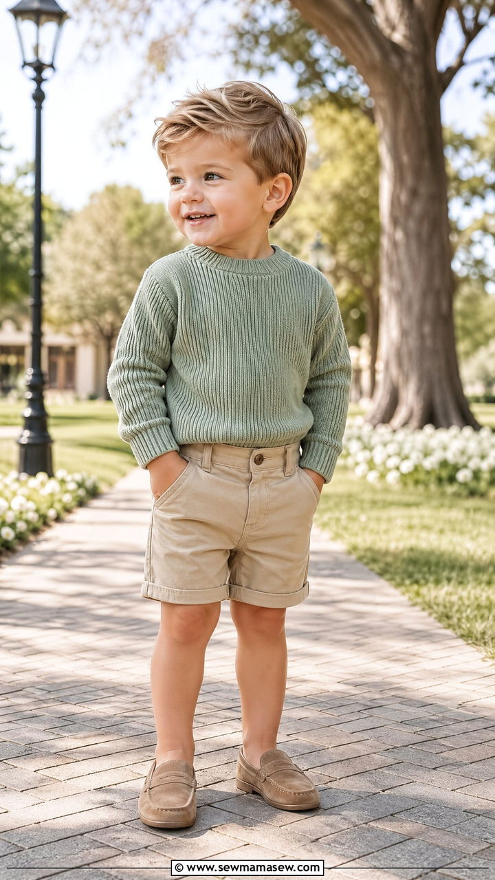 Knit Sweater with Chino Shorts and Loafers - 35 Spring outfits for toddlers