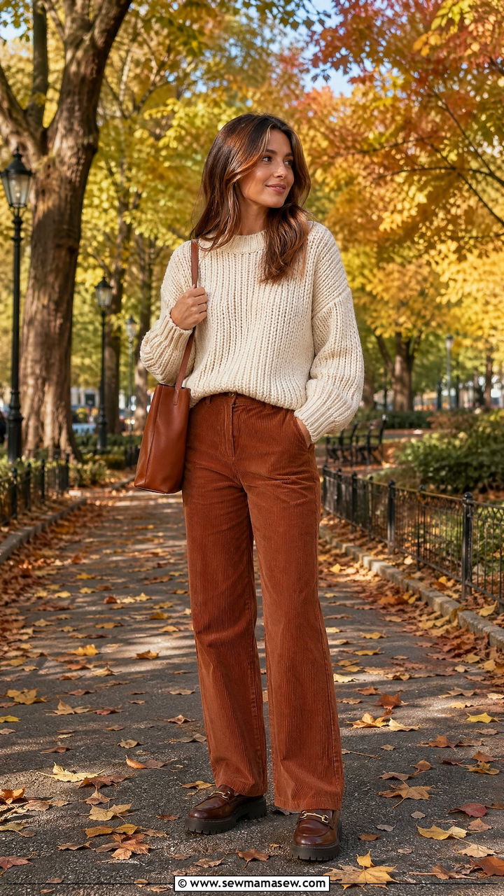 Knit Sweater with Corduroy Pants - 35 cute casual outfits