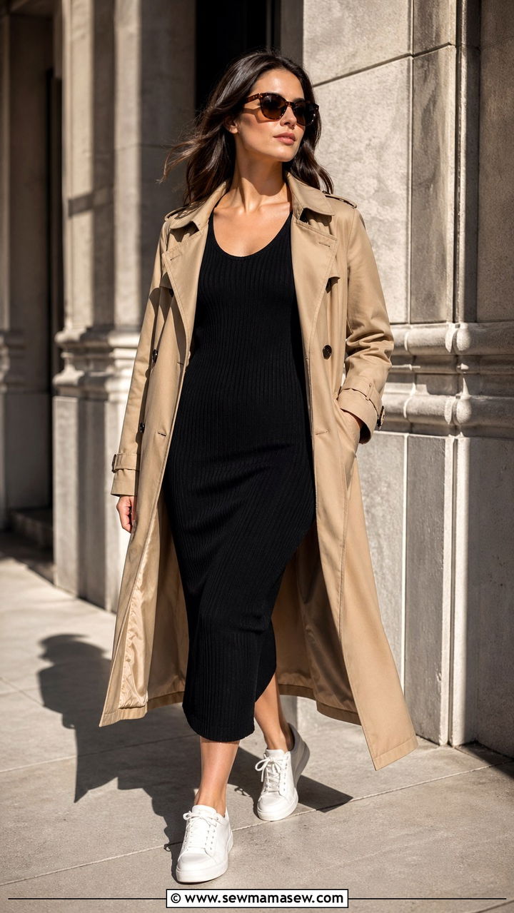 Knit Tank Dress and Lightweight Trench Coat Spring Outfit - 30 Spring knit outfits