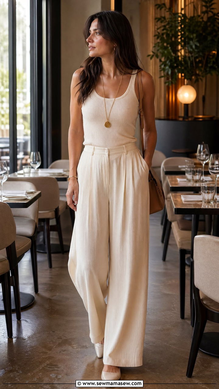 Knit Tank Top With Flowy Palazzo Pants - 35 comfortable outfit ideas for women