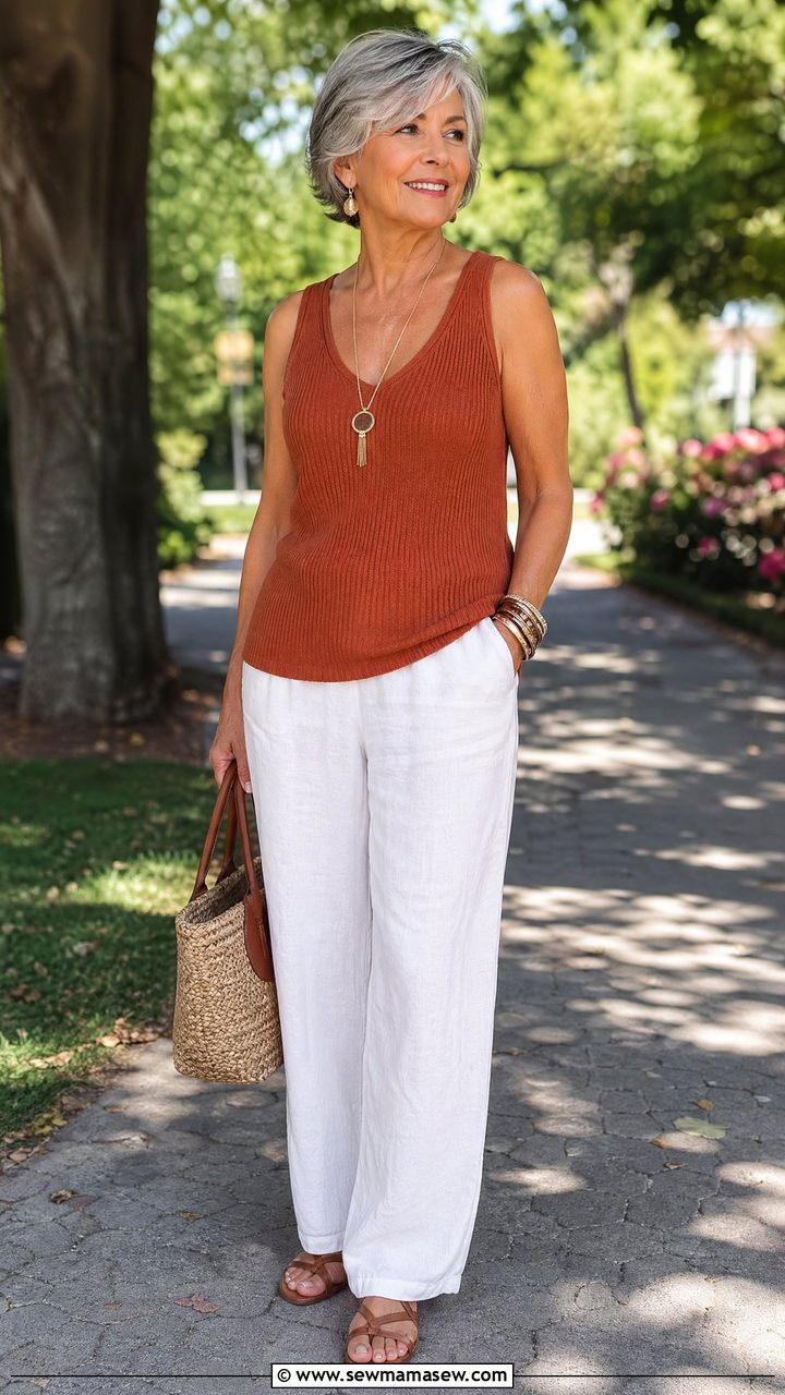 Knit Tank with Linen Trousers - 35 Casual outfits for women over 60