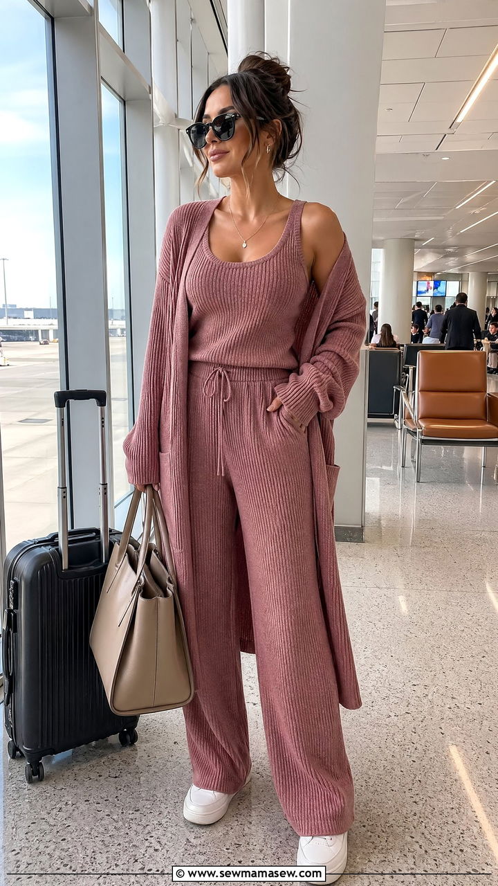 Knit Tank with Matching Cardigan and Pants - 35 Comfy airport outfit ideas