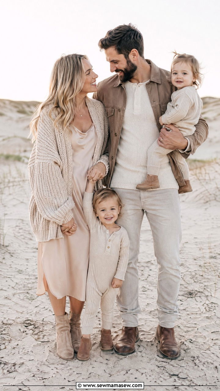 Knit Texture and Layered Spring Family Outfits - 35 spring family photo outfit ideas