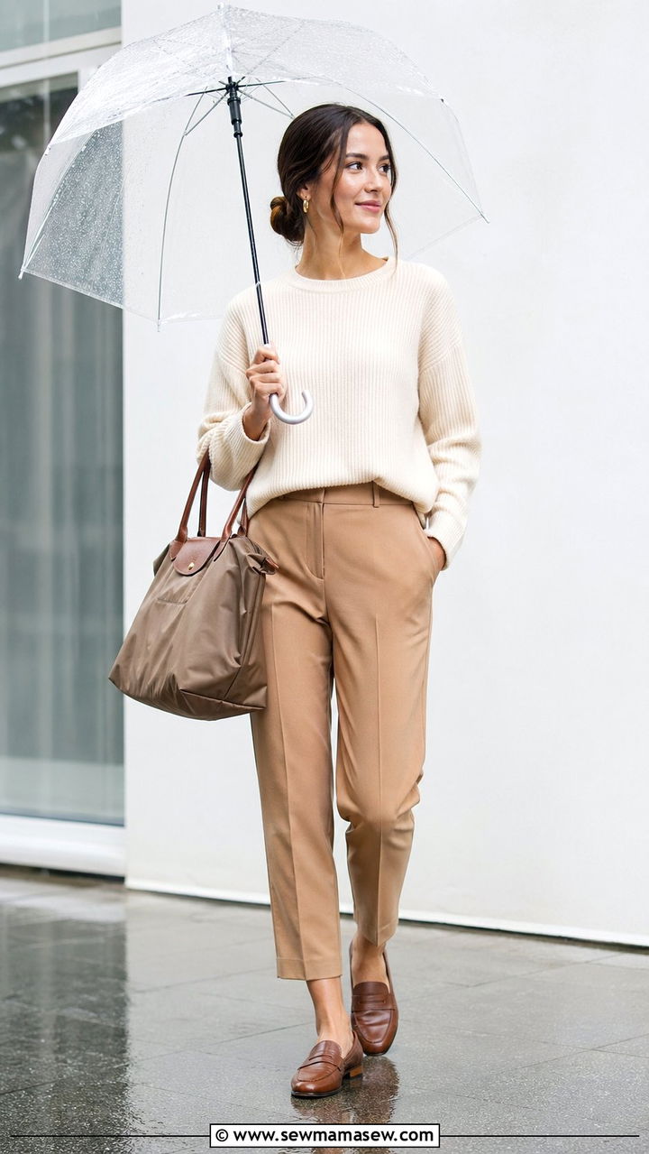 Knit Top With Cropped Ankle Pants Rain Look - 35 Rainy spring outfits
