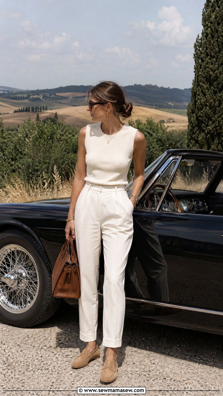 Knit Top and Tailored Trousers - 35 Tuscany vacation outfit ideas