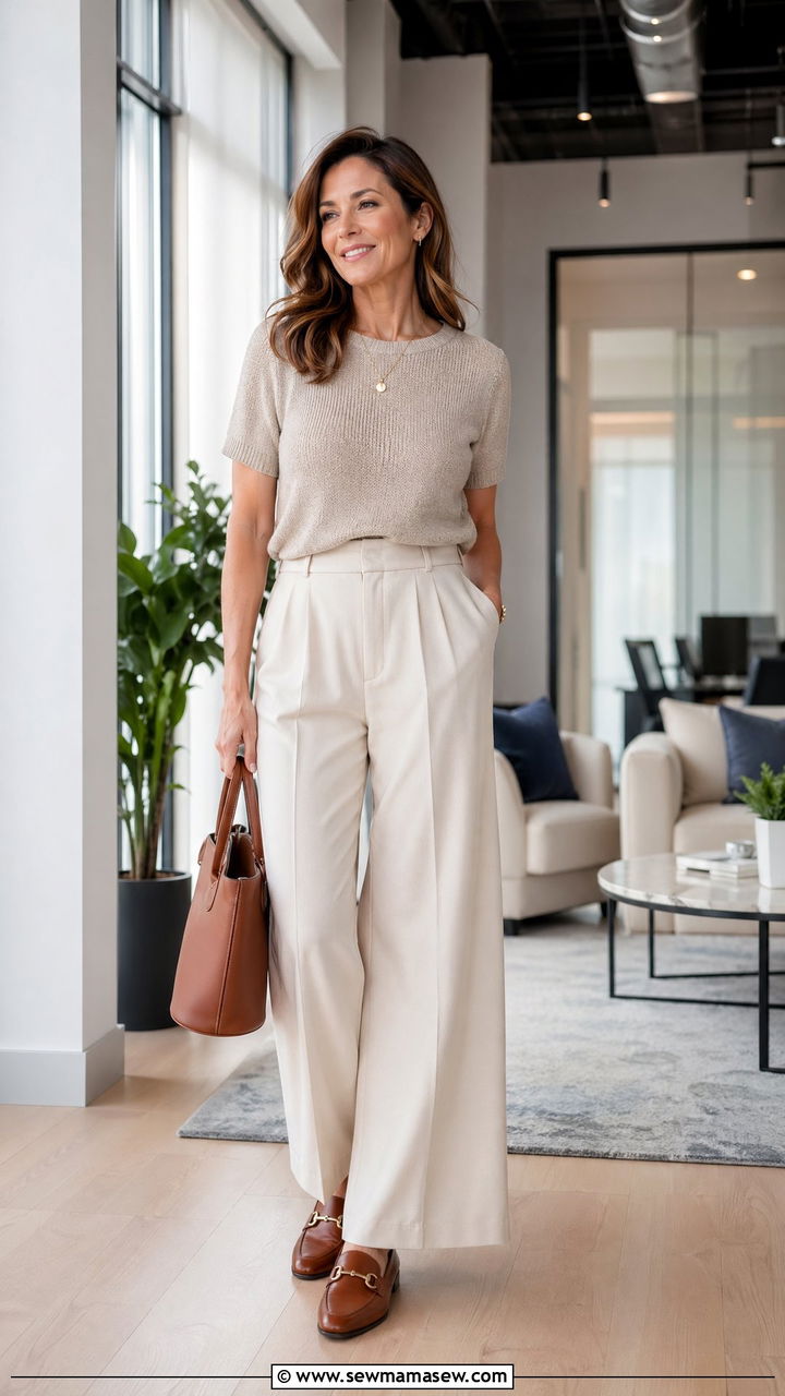 Knit Top with Wide Leg Work Pants - 35 Work outfits for women over 40