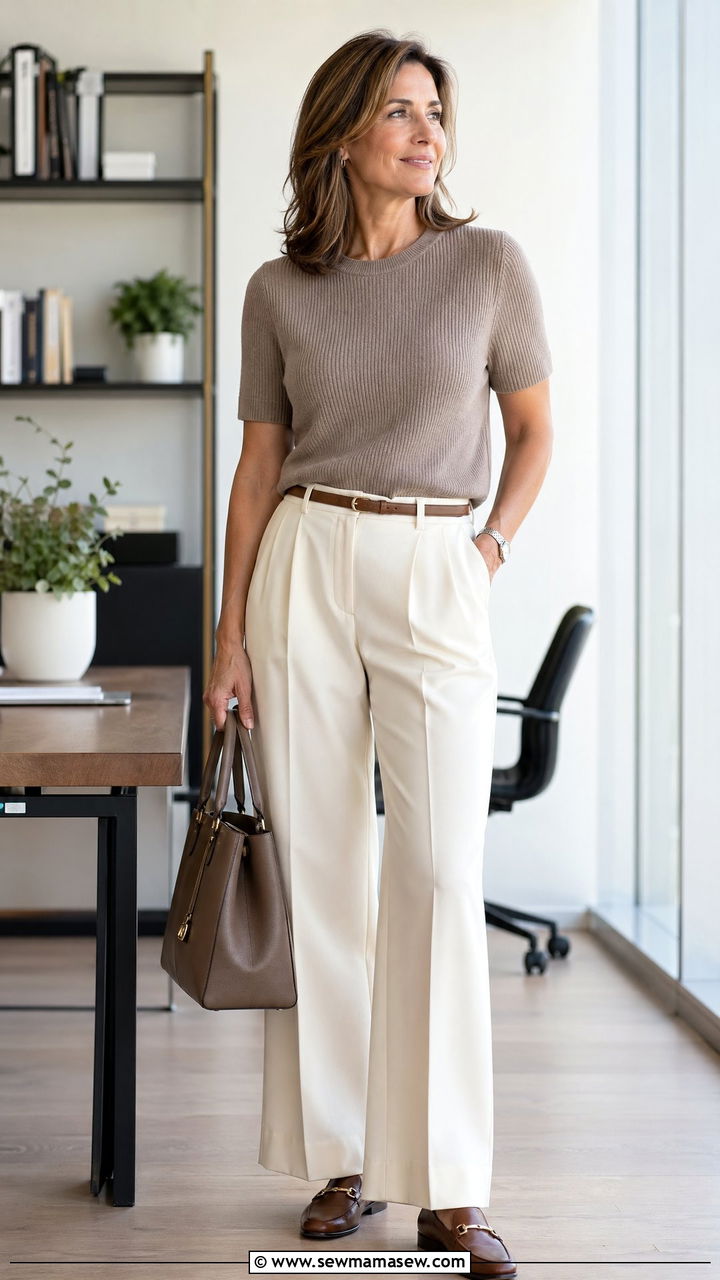 Knit Top with Wide Leg Work Pants - 35 Chic outfits for women over 40