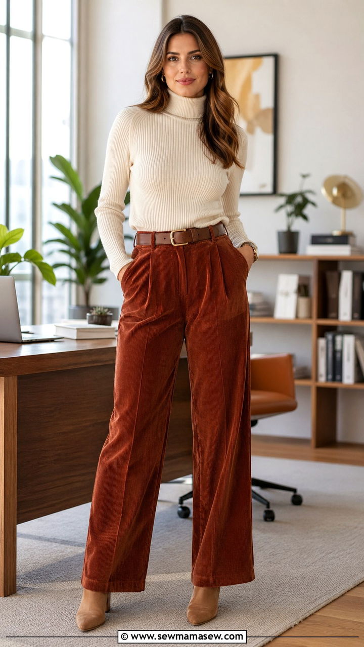 Knit Turtleneck with Corduroy Pants Outfit - 30 Social worker outfit ideas