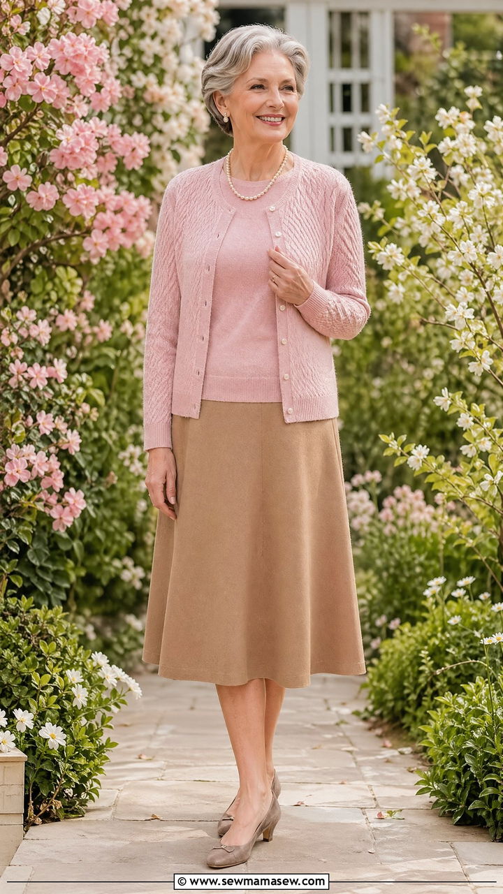 Knit Twin Set with a Midi Skirt - 35 Timeless outfit ideas for older women