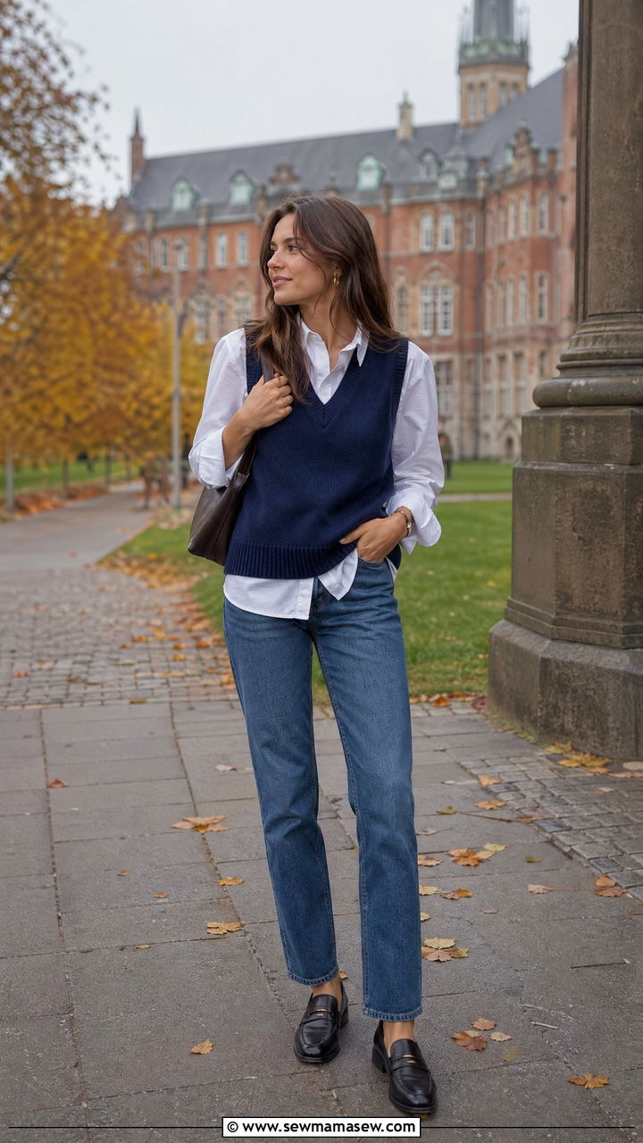 Knit Vest And Button Down Shirt Copenhagen Outfit - 35 Copenhagen outfits ideas