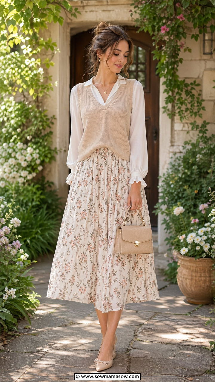 Knit Vest and Midi Skirt Outfit - 35 cute back to school outfits
