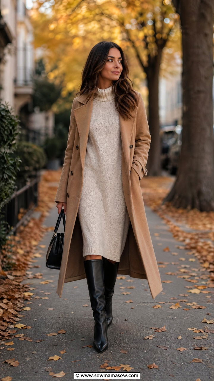 Knit dress and tall boots outfit - 35 Cool girl outfit ideas
