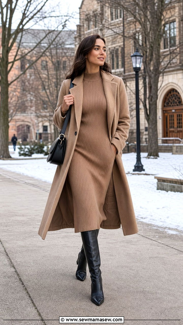 Knit dress with knee high boots - 35 school outfit ideas for women