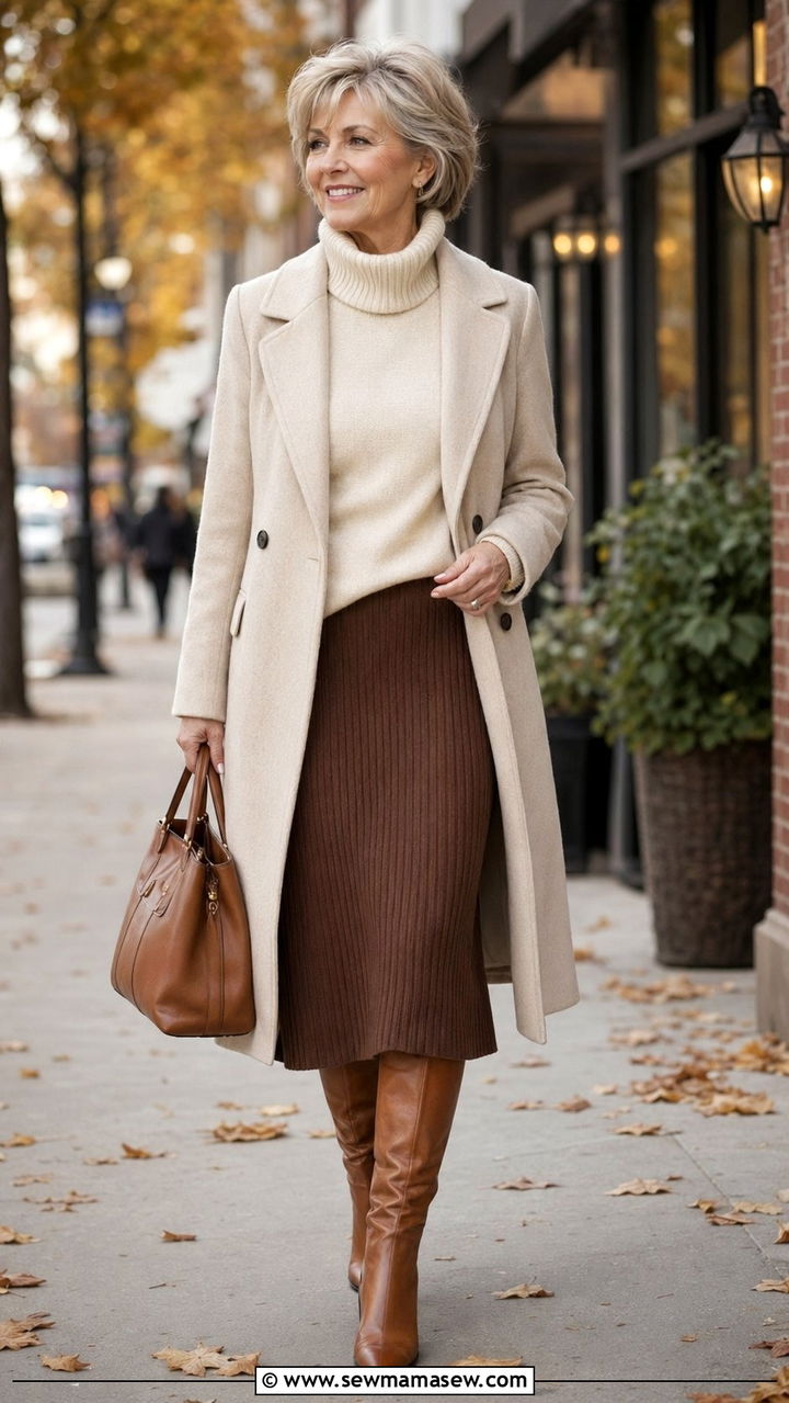 Knit midi skirt with a turtleneck - 30 Best skirts for women over 60