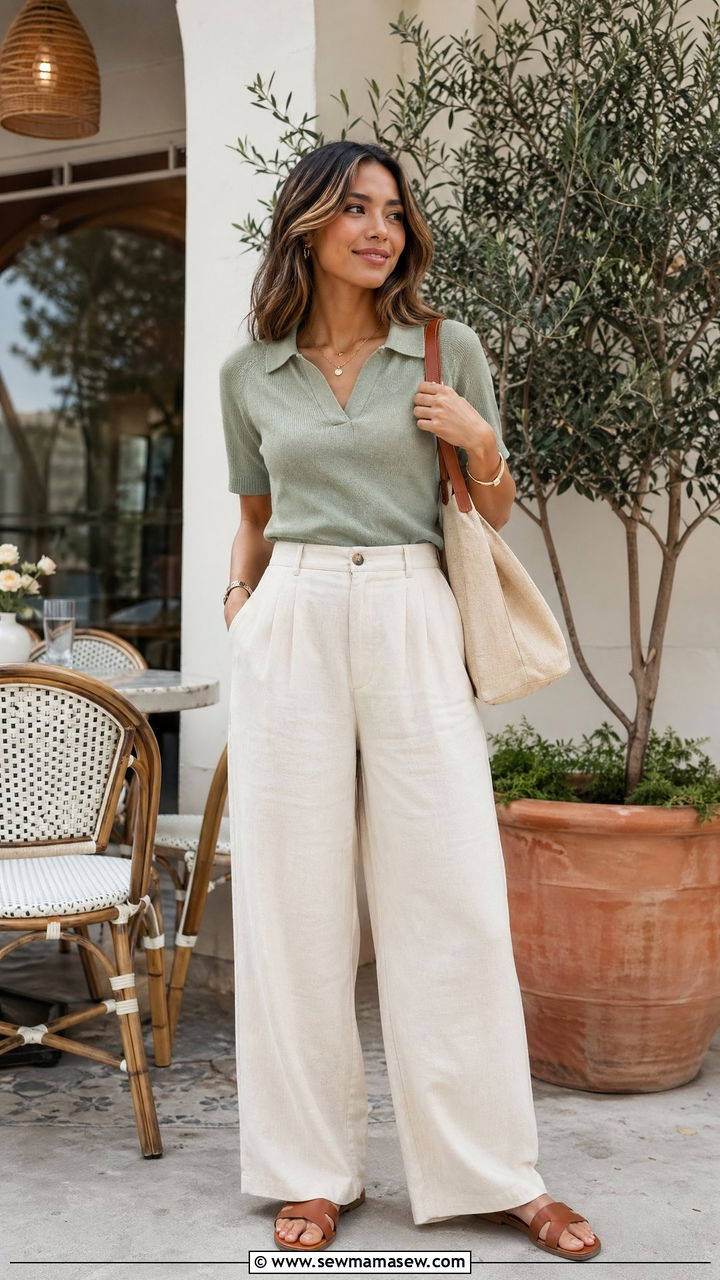 Knit polo and linen trousers - 35 sporty chic outfits ideas