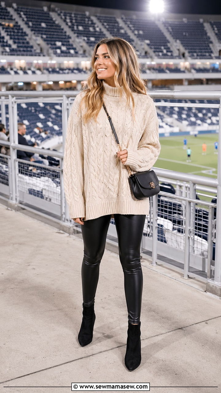 Knit sweater with leather leggings outfit - 30 Soccer game outfit ideas