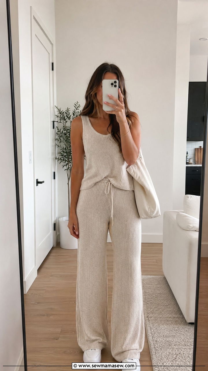 Knit tank and wide leg pants set - 35 cute matching set outfits
