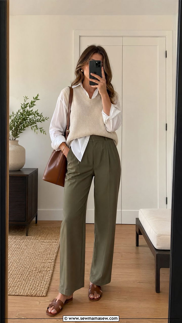 Knit vest over white button down - 35 Clean girl spring outfits