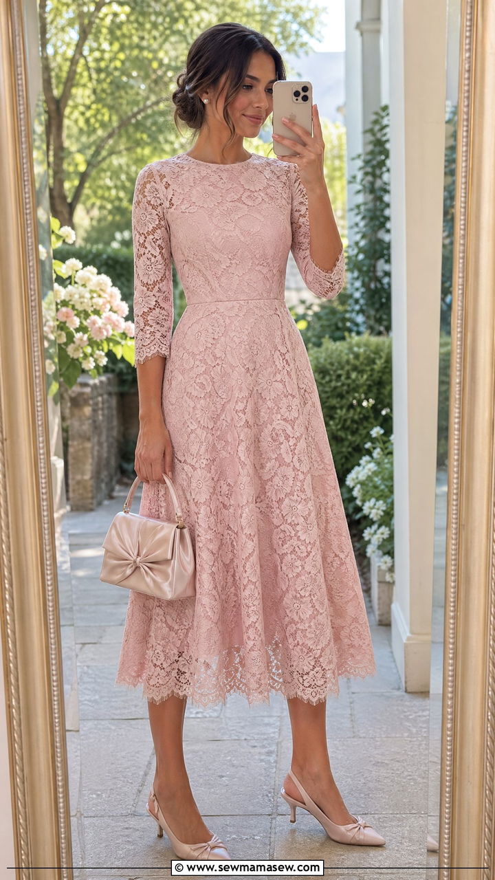 Lace ALine Dress Wedding Guest Outfit - 35 Wedding guest outfits for women