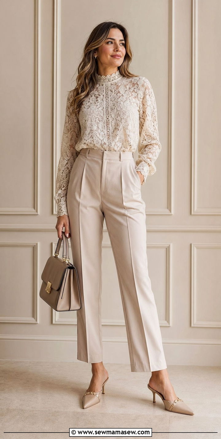 Lace Blouse And Tailored Tailored Trousers - 35 Romantic spring outfits