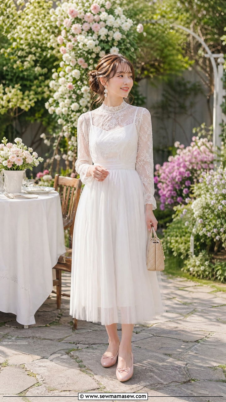 Lace Blouse And Tulle Midi Dress Outfit Spring Japan - 35 Spring Japan outfit ideas