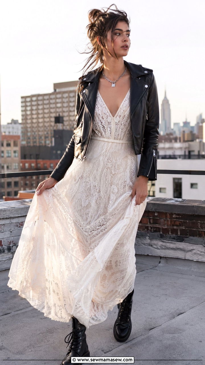 Lace Maxi Dress With Moto Jacket - 35 spring boho chic outfit ideas
