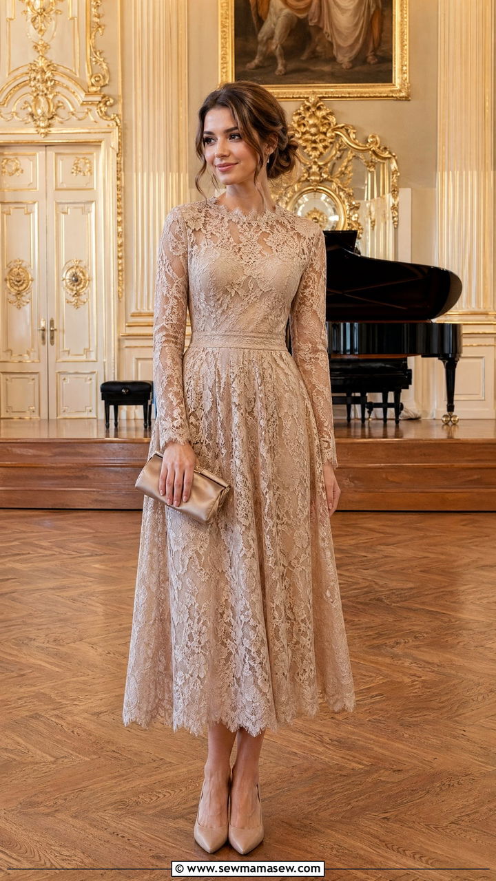 Lace Midi Dress For Classical Concert - 35 Classical concert outfit ideas