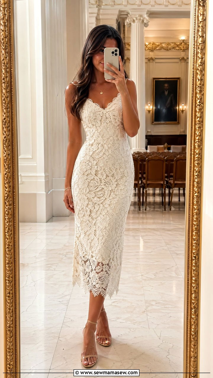 Lace Midi Dress With Delicate Jewelry - 35 summer graduation outfit ideas