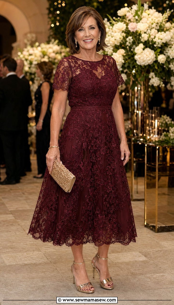 Lace Overlay Midi Dress With Metallic Heels - 30 Best dresses for women over 50