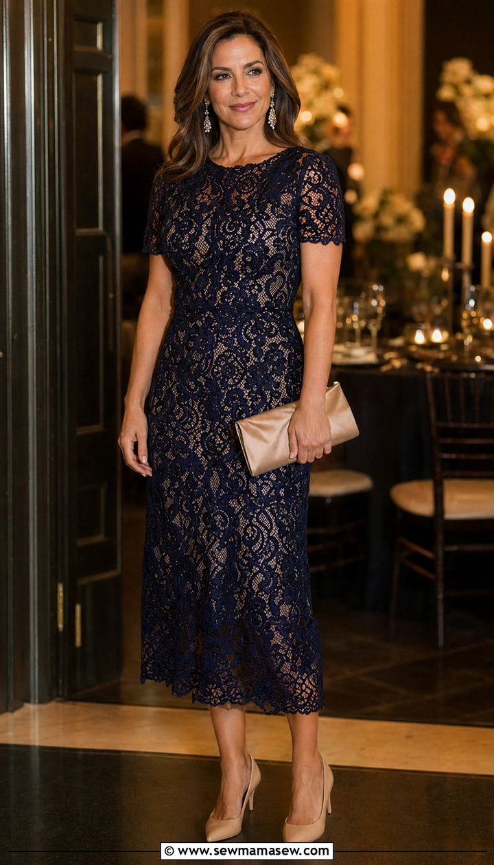 Lace Overlay Midi Dress With Pointed Pumps for Women Over 40 - 30 Best dresses for women over 40