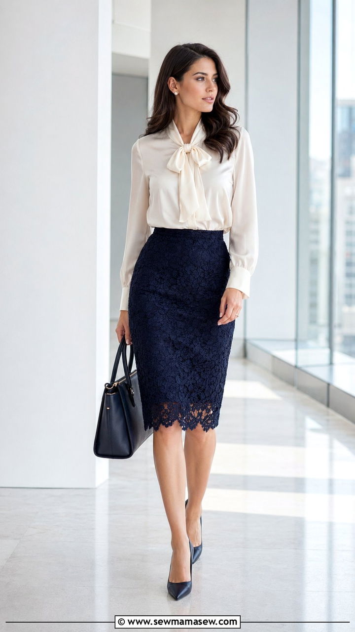 Lace Pencil Skirt And Silk Blouse - 35 romantic outfits ideas