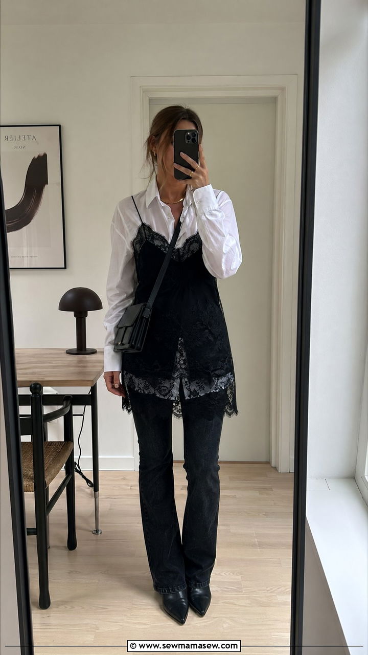 Lace Slip Dress Over Bootcut Jeans Outfit - 35 Copenhagen outfit ideas