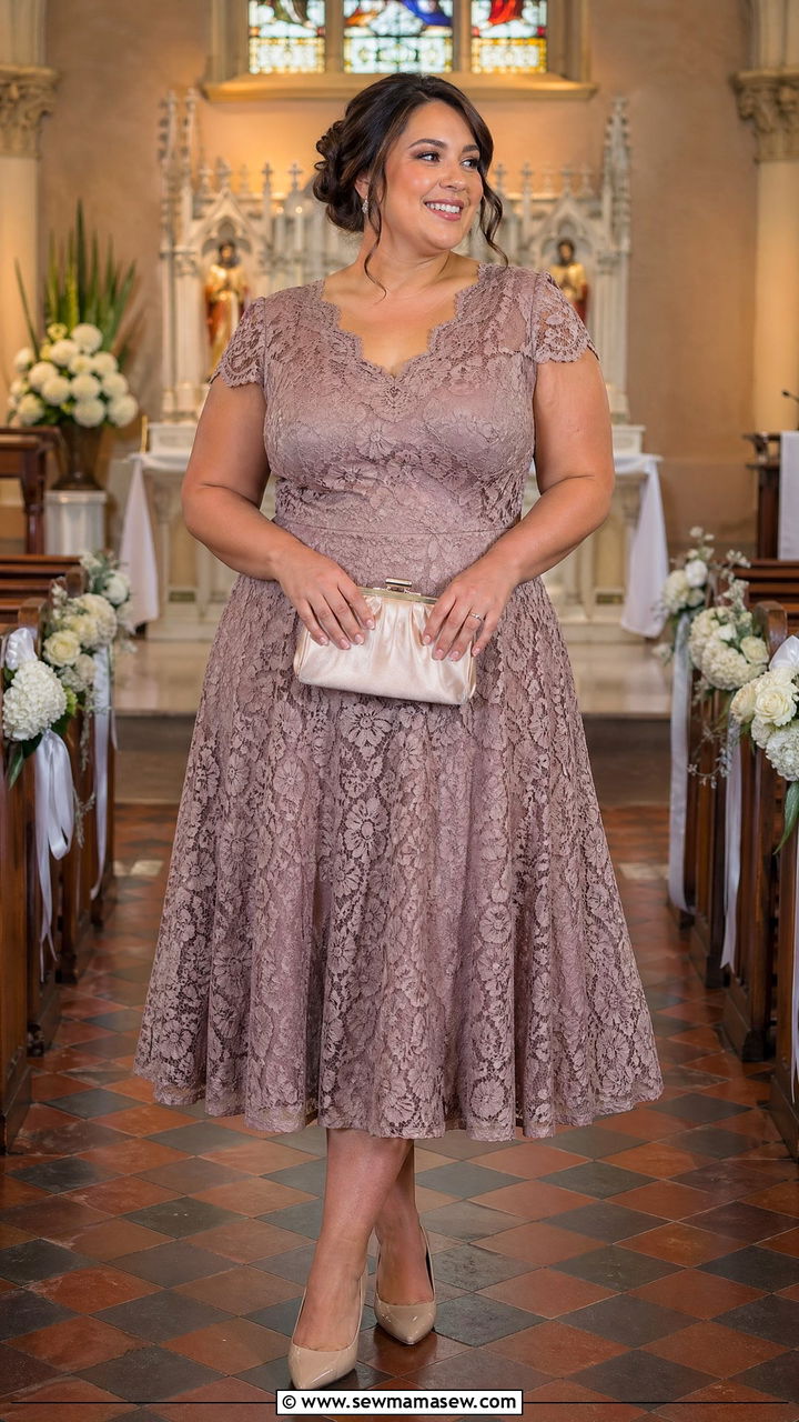 Lace TeaLength Dress Plus Size Wedding Guest - 35 Wedding guest outfits curvy women