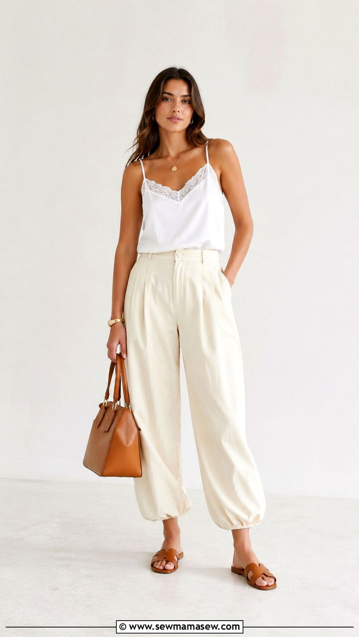 Lace Trimmed Cami With Balloon Pants - 30 Spring boho outfits 2026