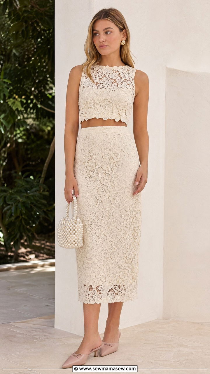 Lace Two Piece Set Outfit - 35 Cute wedding guest outfits