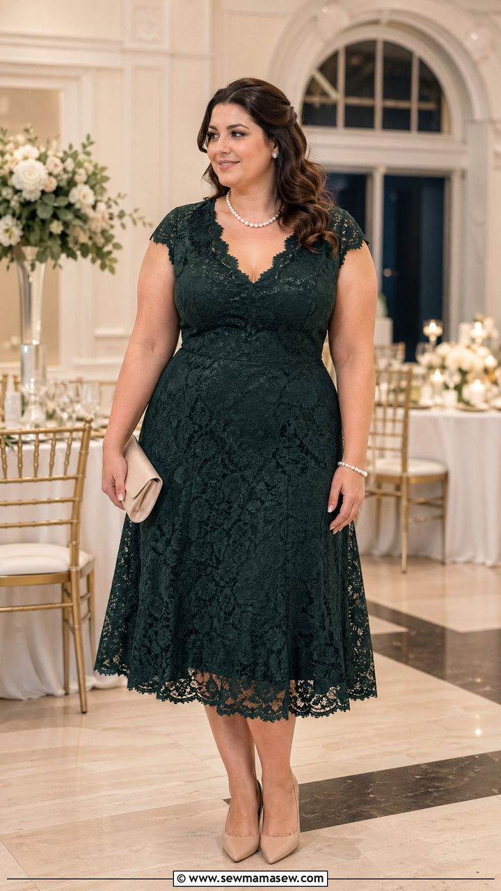 Lace fit and flare wedding guest dress - 35 Curvy girl wedding guest outfits