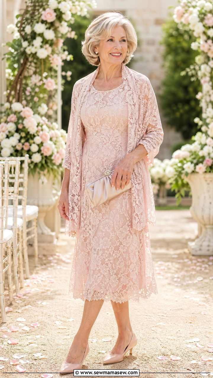 Lace tea length dress for wedding guest over 60 - 35 Wedding guest outfits for women over 60
