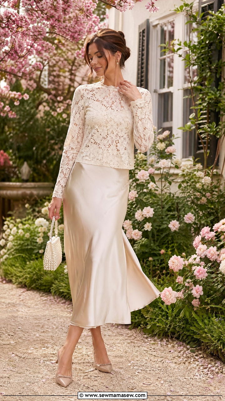 Lace top and slip skirt spring look - 35 spring clean girl outfits