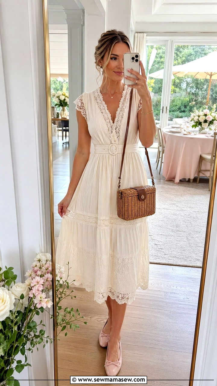 LaceTrimmed Dress With Belted Waist - 30 Spring capsule wardrobe modest