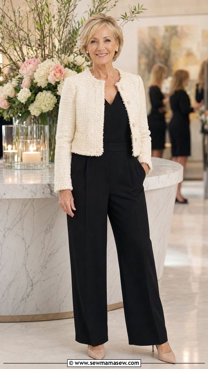 Lady Jacket Over a Black Jumpsuit - 30 Best jackets for women over 50