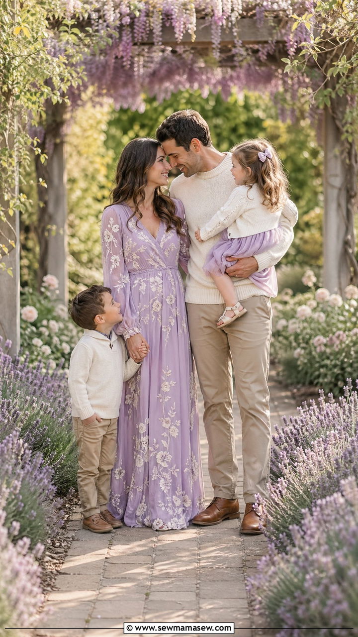 Lavender and Cream Floral Spring Photo Look - 35 spring family photoshoot outfit ideas