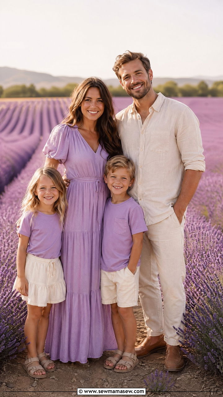 Lavender and Cream Summer Family Photo Outfits - 35 summer family photo outfit ideas