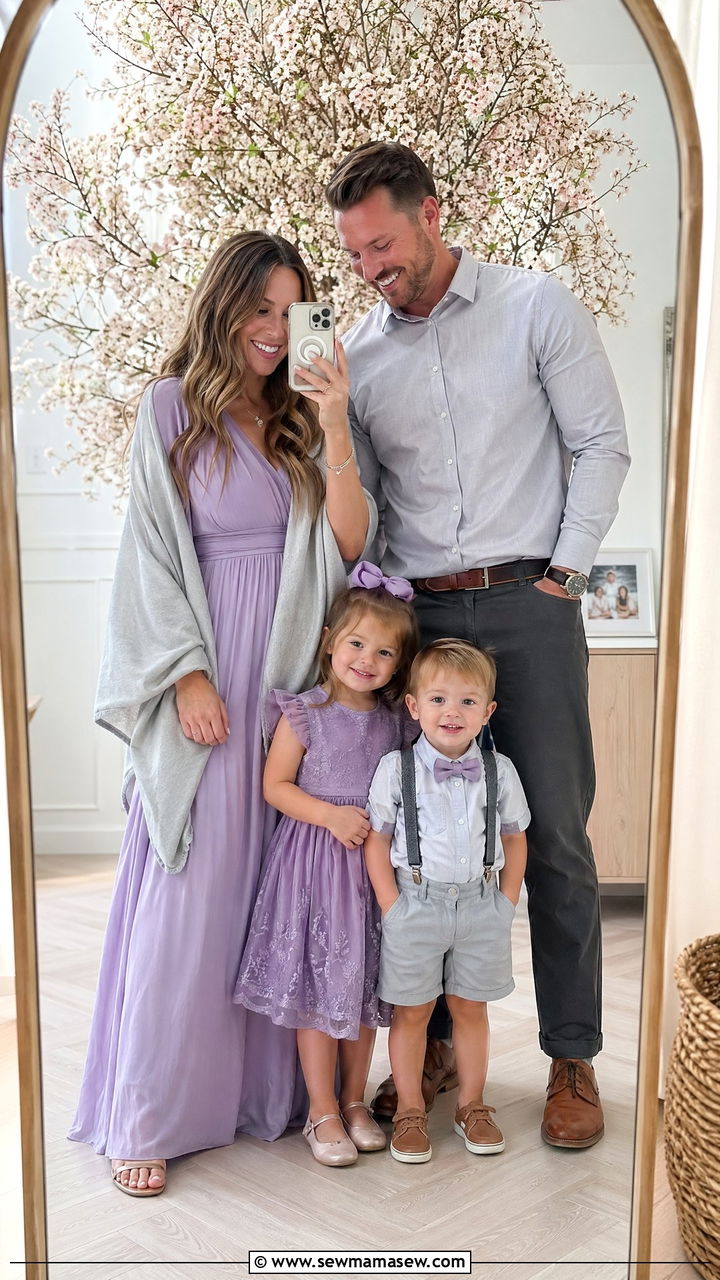 Lavender and Gray Coordinated Family Outfits - 35 spring family photo outfit ideas