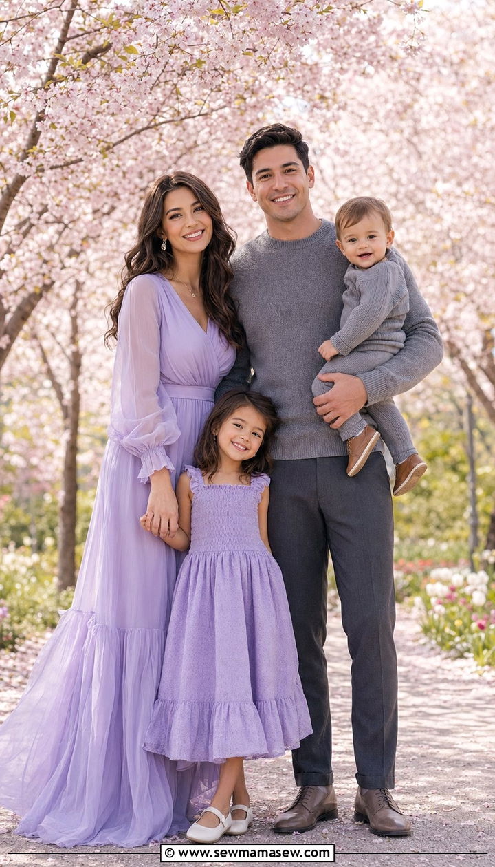 Lavender and Gray Family Picture Outfits - 30 What to wear for spring family photos