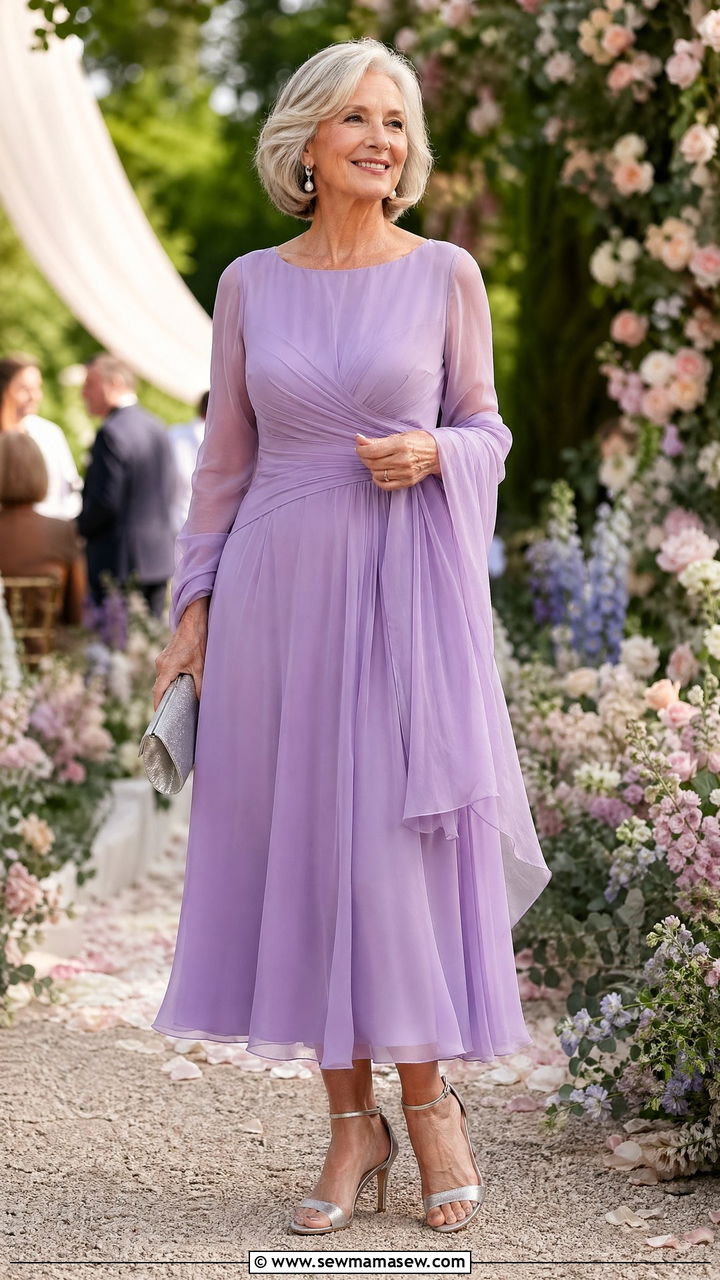 Lavender chiffon dress for wedding guest over 60 - 35 Wedding guest outfits for women over 60