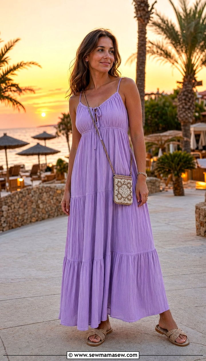 Lavender tiered maxi dress - 35 Pastel summer outfits