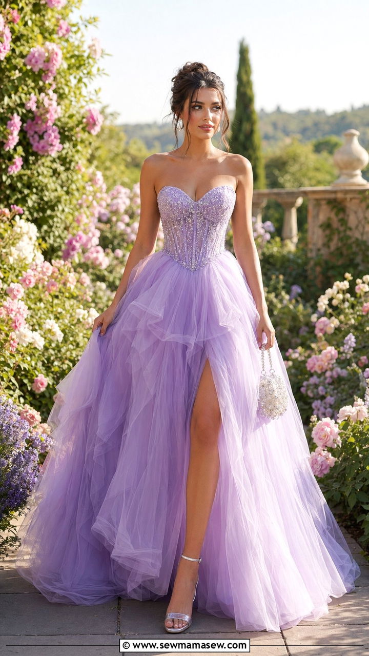 Lavender tulle gown with crystal details - 30 Birthday photoshoot outfit ideas