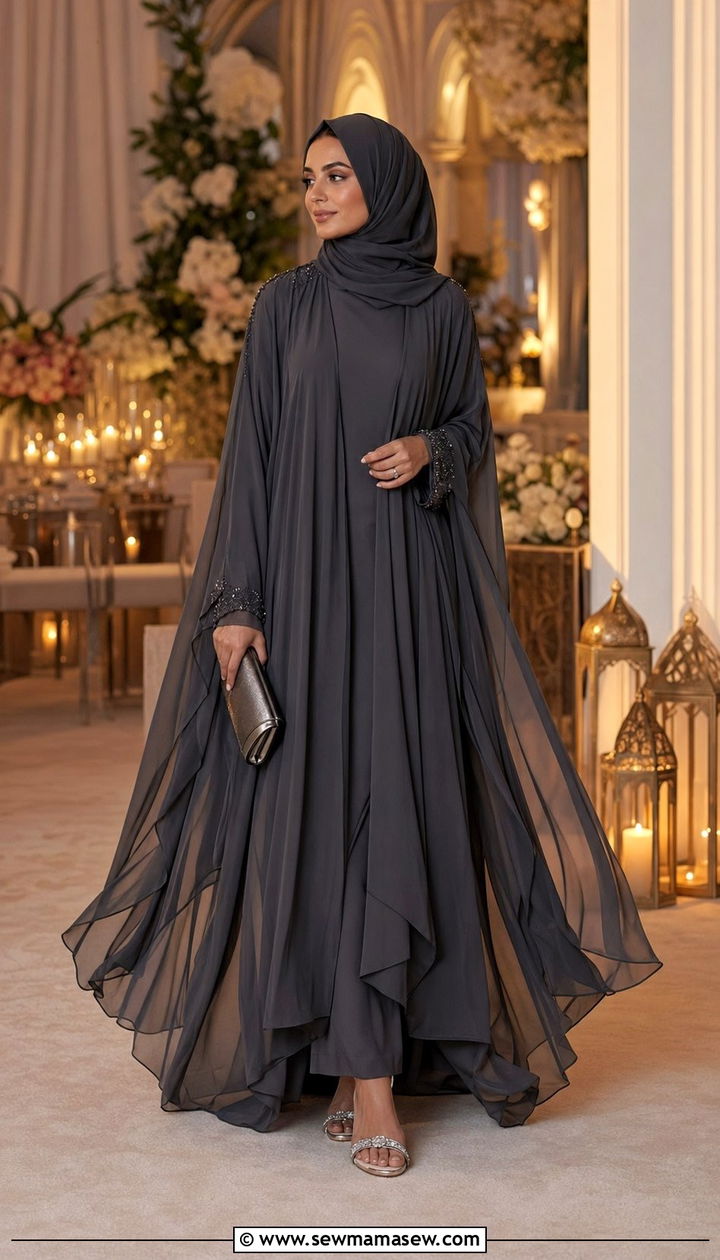 Layered Cape Abaya With Heeled Sandals - 35 Ramadan outfit ideas for women