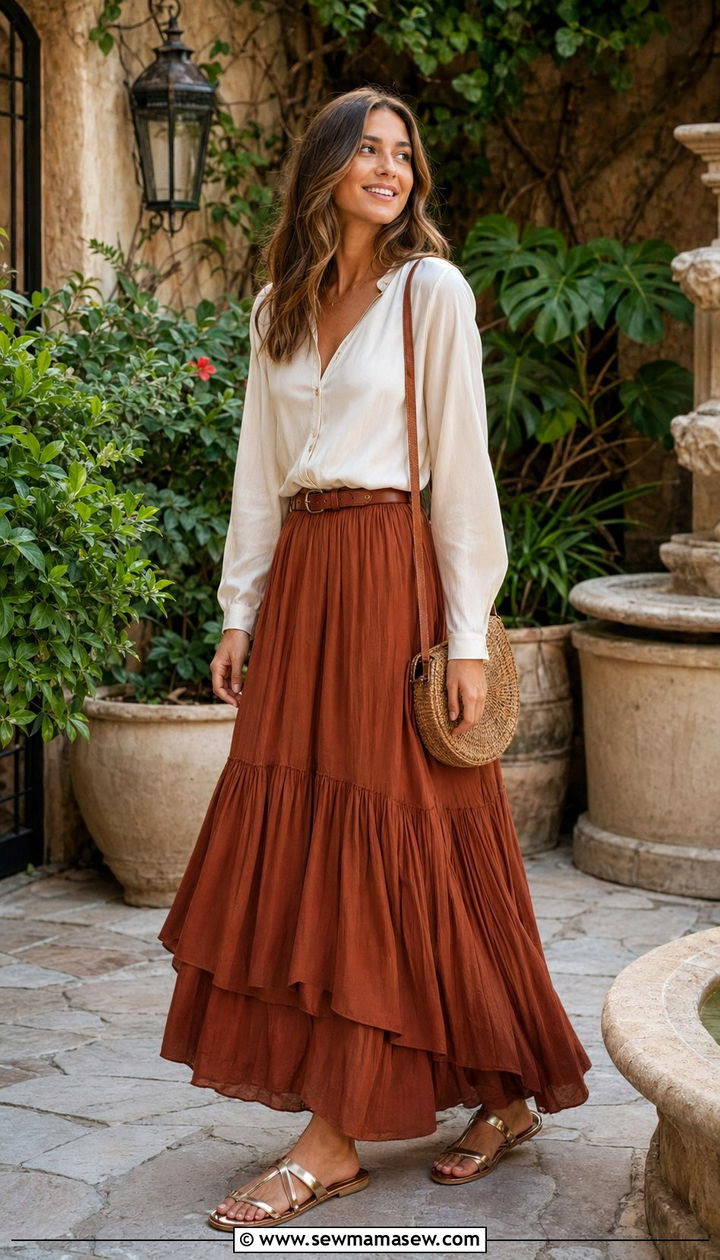 Layered Maxi Skirt With Long Sleeve Blouse Travel - 35 Modest outfit ideas for travel